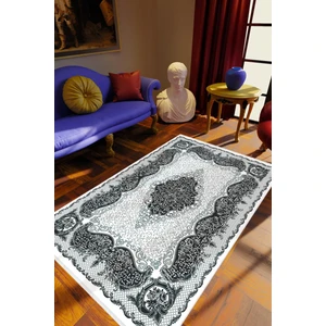 Salon Halısı Figürlü Çiçekli Gri Beyaz Siyah Kaydırmaz Kesme Yıkanabilir Ince Halı Tüysüz Kilim