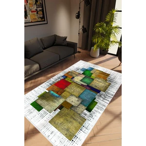 10 Post Online Salon Halısı Modern Patchwork Beyaz Kaydırmaz Kesme Yıkanabilir Ince Halı Tüysüz Kilim