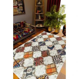 Salon Halısı Otantik Eskitme Patchwork Turuncu Kaydırmaz Kesme Yıkanabilir Ince Halı Tüysüz Kilim