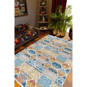 10 Post Online Salon Halısı Otantik Eskitme Patchwork Mavi Kaydırmaz Kesme Yıkanabilir Ince Halı Tüysüz Kilim
