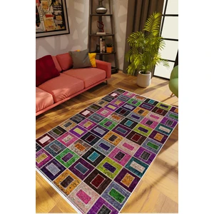 10 Post Online Salon Halısı Modern Patchwork Mor Kaydırmaz Kesme Yıkanabilir Ince Halı Tüysüz Kilim