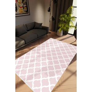 10 Post Online Salon Halısı Modern Geometrik Fas Pembe Beyaz Kaydırmaz Yıkanabilir Ince Halı Tüysüz Kilim