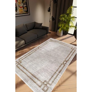 Salon Halısı Modern Çizgili Kahverengi Açık Gri Kaydırmaz Kesme Yıkanabilir Ince Halı Tüysüz Kilim