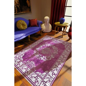 Klasik Eskitme Mor Dijital Baskı Halı Kaydırmaz Ince Yıkanabilir