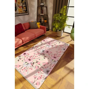 Modern Çiçekli Pembe Dijital Baskı Halı Kaydırmaz Ince Yıkanabilir