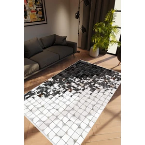 10 Post Online Salon Halısı Modern Patchwork Mozaik Desen Beyaz Siyah Kaydırmaz Yıkanabilir Ince Halı Tüysüz Kilim