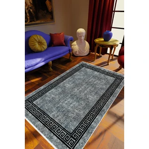10 Post Online Salon Halısı Klasik Eskitme Gri Siyah Kaydırmaz Kesme Yıkanabilir Ince Halı Tüysüz Kilim