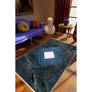 Salon Halısı Eskitme Geometrik Mavi Gri Kaydırmaz Kesme Yıkanabilir Ince Halı Tüysüz Kilim