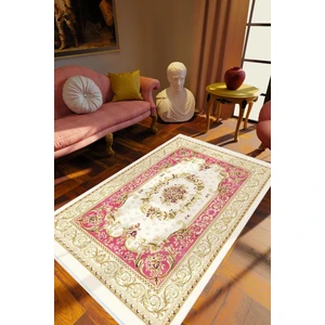 Salon Halısı Çiçekli Pembe Ekru Kahverengi Kaydırmaz Yıkanabilir Ince Halı Tüysüz Kilim