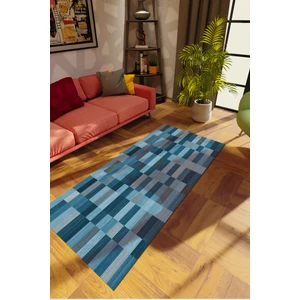 10 Post Online Modern Patchwork Mavi Dijital Baskı Halı Kaydırmaz Ince Yıkanabilir