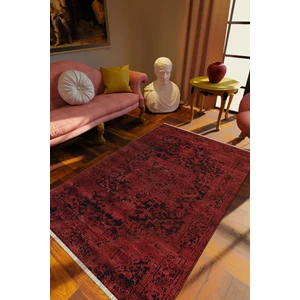 Klasik Eskitme Bordo Dijital Baskı Halı Kaydırmaz Ince Yıkanabilir