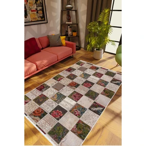 10 Post Online Salon Halısı Modern Patchwork Bej Kaydırmaz Kesme Yıkanabilir Ince Halı Tüysüz Kilim
