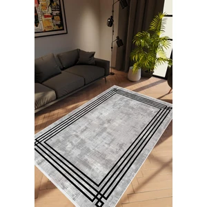 Salon Halısı Modern Çizgili Gri Siyah Kaydırmaz Kesme Yıkanabilir Ince Halı Tüysüz Kilim