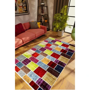 10 Post Online Salon Halısı Modern Patchwork Bej Kaydırmaz Kesme Yıkanabilir Ince Halı Tüysüz Kilim