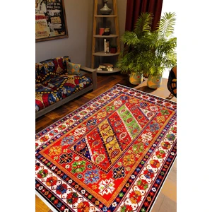 Salon Halısı Kilim Otantik Eskitme Kırmızı Kaydırmaz Yıkanabilir Ince Halı Tüysüz Kilim