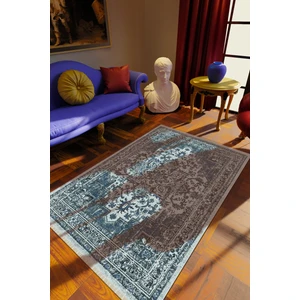 Klasik Eskitme Mavi Dijital Baskı Halı Kaydırmaz Ince Yıkanabilir