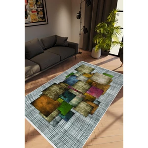 Salon Halısı Modern Patchwork Gri Kaydırmaz Kesme Yıkanabilir Ince Halı Tüysüz Kilim