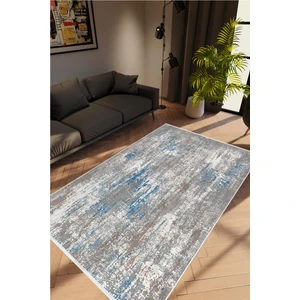 Salon Halısı Doku Eskitme Gri Mavi Kaydırmaz Kesme Yıkanabilir Ince Halı Tüysüz Kilim