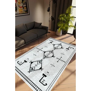 Salon Halısı Modern Geometrik Mavi Siyah Kaydırmaz Kesme Yıkanabilir Ince Halı Tüysüz Kilim