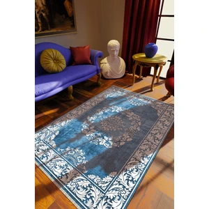 Klasik Eskitme Mavi Dijital Baskı Halı Kaydırmaz Ince Yıkanabilir