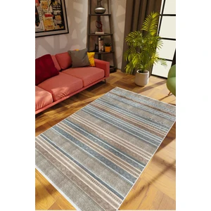 10 Post Online Salon Halısı Eskitme Çizgili Kahverengi Gri Kaydırmaz Kesme Yıkanabilir Ince Halı Tüysüz Kilim