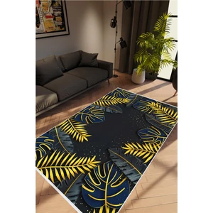 Salon Halısı Figürlü Çiçekli Altın Siyah Gold Lacivert Kaydırmaz Yıkanabilir Ince Halı Tüysüz Kilim