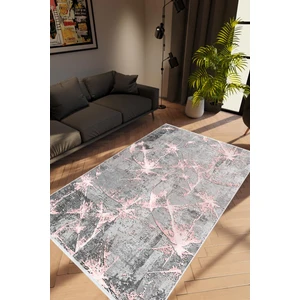 10 Post Online Salon Halısı Modern Çizgili Gri Pembe Kaydırmaz Kesme Yıkanabilir Ince Halı Tüysüz Kilim