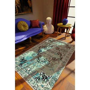 Klasik Eskitme Yeşil Dijital Baskı Halı Kaydırmaz Ince Yıkanabilir