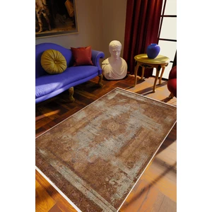 Salon Halısı Klasik Eskitme Kahverengi Kaydırmaz Kesme Yıkanabilir Ince Halı Tüysüz Kilim