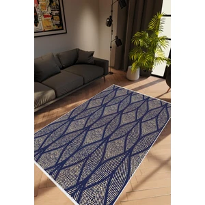 10 Post Online Salon Halısı Modern Geometrik Lacivert Krem Kaydırmaz Kesme Yıkanabilir Ince Halı Tüysüz Kilim
