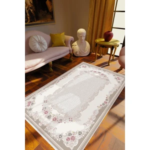 Salon Halısı Figürlü Çiçekli Ekru Vizon Krem Kaydırmaz Kesme Yıkanabilir Ince Halı Tüysüz Kilim