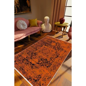 Salon Halısı Klasik Eskitme Turuncu Kaydırmaz Kesme Yıkanabilir Ince Halı Tüysüz Kilim