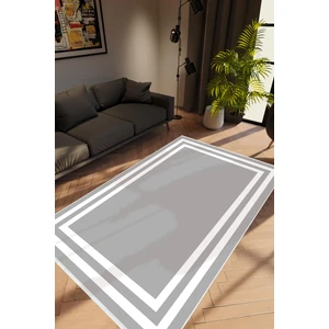 10 Post Online Salon Halısı Modern Çizgili Gri Beyaz Kaydırmaz Kesme Yıkanabilir Ince Halı Tüysüz Kilim