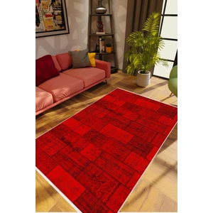Salon Halısı Modern Patchwork Bordo Kaydırmaz Kesme Yıkanabilir Ince Halı Tüysüz Kilim
