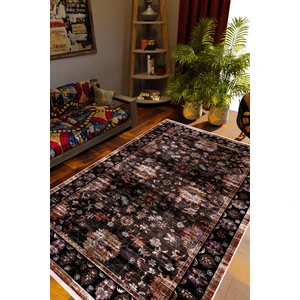 10 Post Online Salon Halısı Otantik Eskitme Siyah Kaydırmaz Kesme Yıkanabilir Ince Halı Tüysüz Kilim