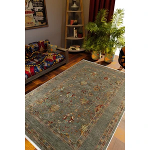 Salon Halısı Otantik Eskitme Haki Gri Kaydırmaz Kesme Yıkanabilir Ince Halı Tüysüz Kilim