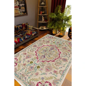 Salon Halısı Otantik Eskitme Ekru Kaydırmaz Kesme Yıkanabilir Ince Halı Tüysüz Kilim
