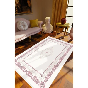 Salon Halısı Klasik Beyaz Mor Pudra Kaydırmaz Kesme Yıkanabilir Ince Halı Tüysüz Kilim