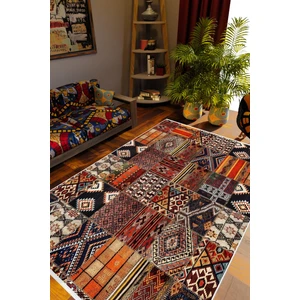 Salon Halısı Otantik Eskitme Patchwork Turuncu Kaydırmaz Kesme Yıkanabilir Ince Halı Tüysüz Kilim