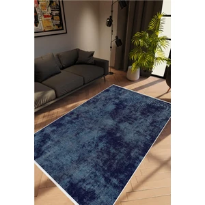 Salon Halısı Modern Eskitme Lacivert Kaydırmaz Kesme Yıkanabilir Ince Halı Tüysüz Kilim