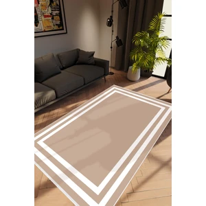 Salon Halısı Modern Çizgili Bej Vizon Beyaz Kaydırmaz Kesme Yıkanabilir Ince Halı Tüysüz Kilim