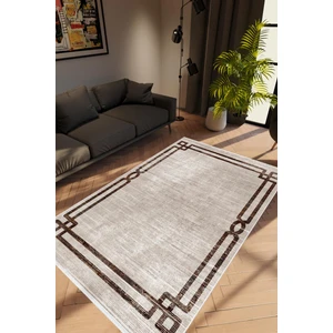 10 Post Online Salon Halısı Modern Çizgili Kahverengi Gri Kaydırmaz Kesme Yıkanabilir Ince Halı Tüysüz Kilim