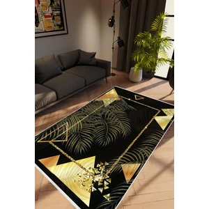 10 Post Online Salon Halısı Modern Geometrik Altın Siyah Gold Kaydırmaz Kesme Yıkanabilir Ince Halı Tüysüz Kilim