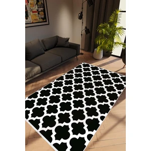 Salon Halısı Modern Geometrik Fas Siyah Beyaz Kaydırmaz Yıkanabilir Ince Halı Tüysüz Kilim