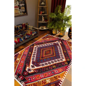 Salon Halısı Kilim Otantik Eskitme Kahverengi Kaydırmaz Yıkanabilir Ince Halı Tüysüz Kilim