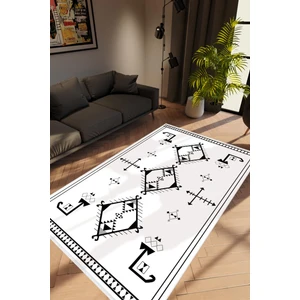 10 Post Online Salon Halısı Modern Geometrik Beyaz Siyah Kaydırmaz Kesme Yıkanabilir Ince Halı Tüysüz Kilim