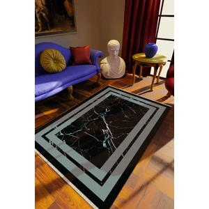 10 Post Online Klasik Siyah Dijital Baskı Halı Kaydırmaz Ince Yıkanabilir