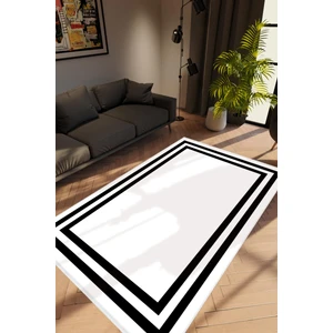 10 Post Online Salon Halısı Modern Çizgili Beyaz Siyah Kaydırmaz Kesme Yıkanabilir Ince Halı Tüysüz Kilim