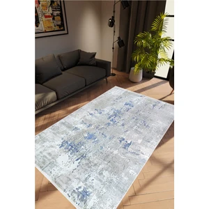 Salon Halısı Doku Eskitme Gri Mavi Kaydırmaz Kesme Yıkanabilir Ince Halı Tüysüz Kilim