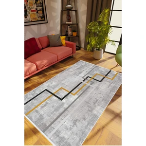 Salon Halısı Modern Geometrik Gri Siyah Gold Kaydırmaz Kesme Yıkanabilir Ince Halı Tüysüz Kilim